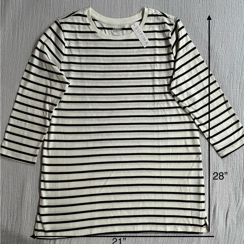 Lands' End Black and White Striped Tee